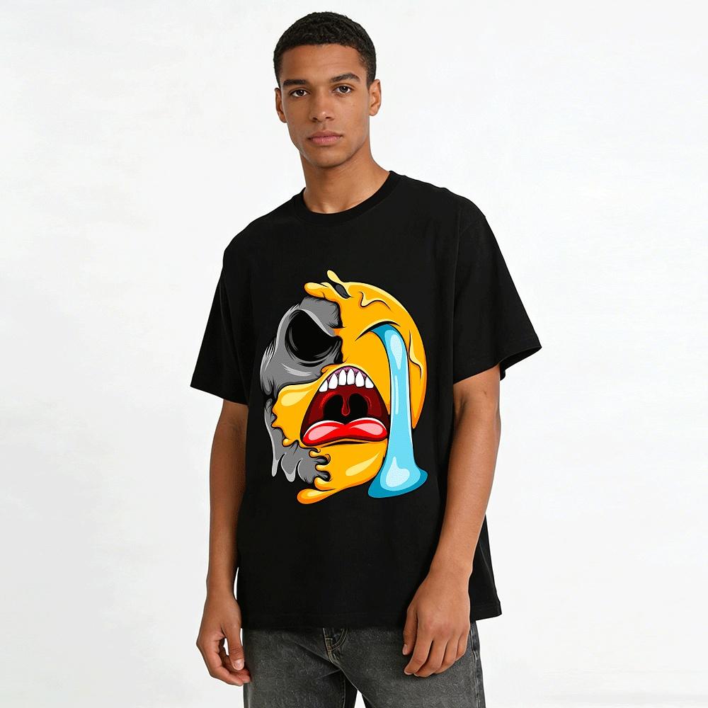 Melting Half Skull Cry Face Print Trendy Casual Short Sleeve T-Shirt Pure Cotton T-shirt