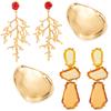 Exaggerated Metal Large Glossy Stud Earrings, Personalized Irregular Geometric Resin Gemstone Branch Earrings