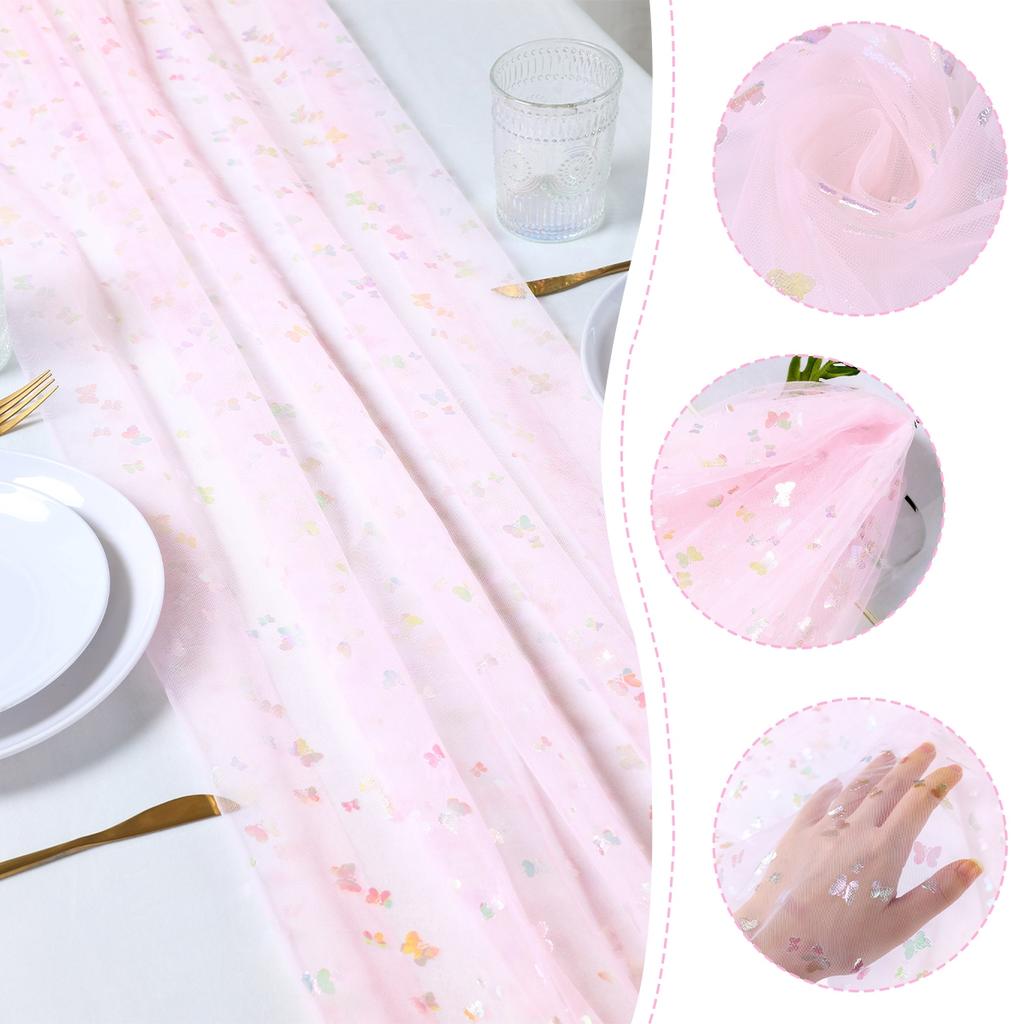 Butterfly Pink Purple Mesh Table Runner Sheer Voile Dining Table Decor For Romantic Wedding Engagement Anniversary Party Decor