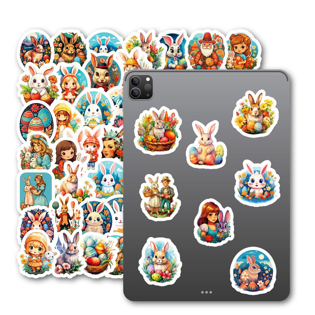 50Pcs Easter Stickers Set - Cute Cartoon Rabbit Graffiti Decals for Decor