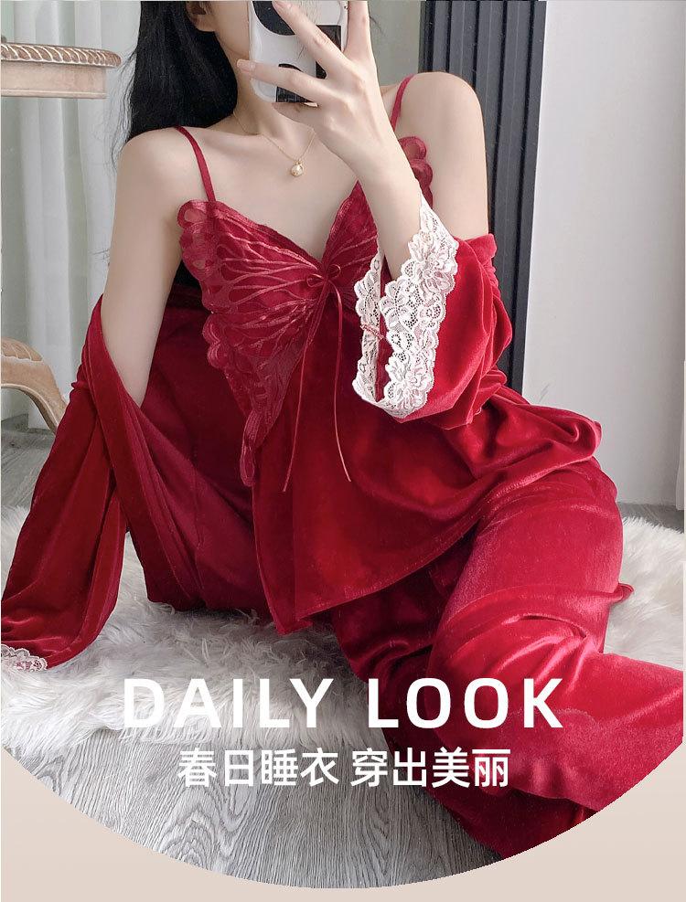 1011 new golden velvet pure desire wind suspender nightdress women's high-end sense nightgown with chest pad two-piece loungewear