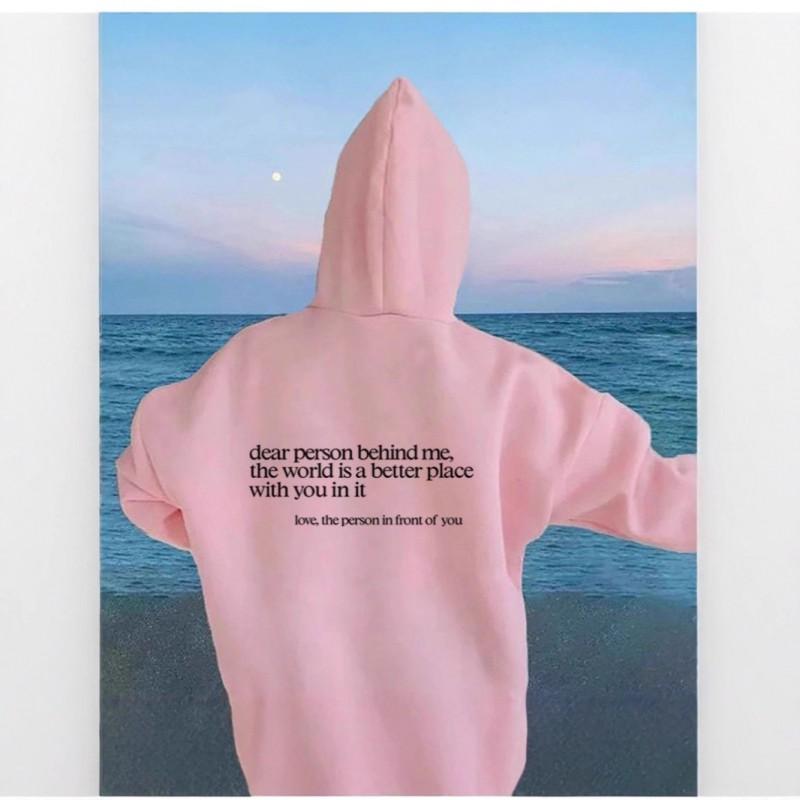 Unisex Oversized Hooded Pullover Fleece Sweatshirt With Letter Print Kangaroo Pocket