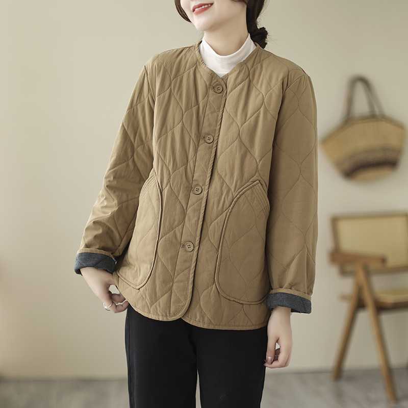 

Ретро Хлопок Зимняя Стеганая Теплая Куртка с Длинным Рукавом с Подкладкой Женская Однотонная Ромбовидная Стеганая Куртка Короткая Куртка XXL