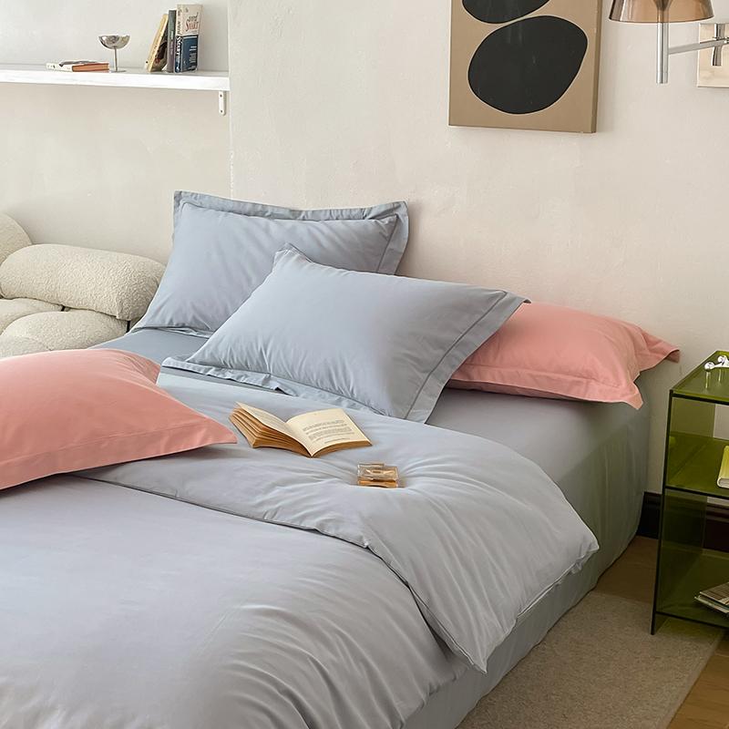 Solid Simple 100% Long-staple Cotton Bedding Set New Soft Skin-friendly Queen Duvet Cover Set with Sheet Quilt Cover Pillowcases