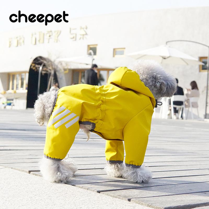 Dog raincoat outdoor four-legged waterproof Bichon Pomeranian poncho medium and small dog rainy day reflective pet clothes
