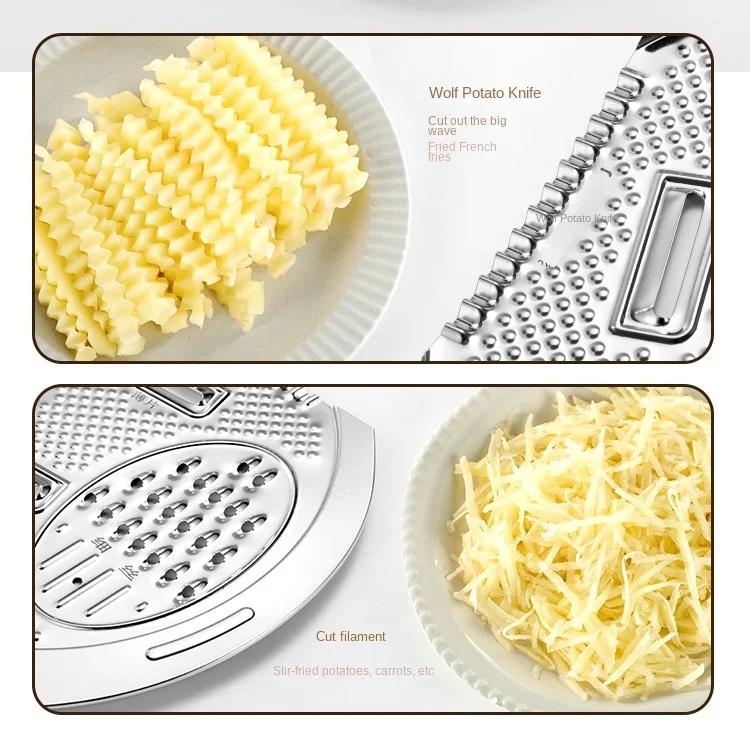 304 Stainless Steel Multifunctional Vegetable Cutter & Colander, Wavy Blade for Slicing/Shredding, Kitchen Drain Basket