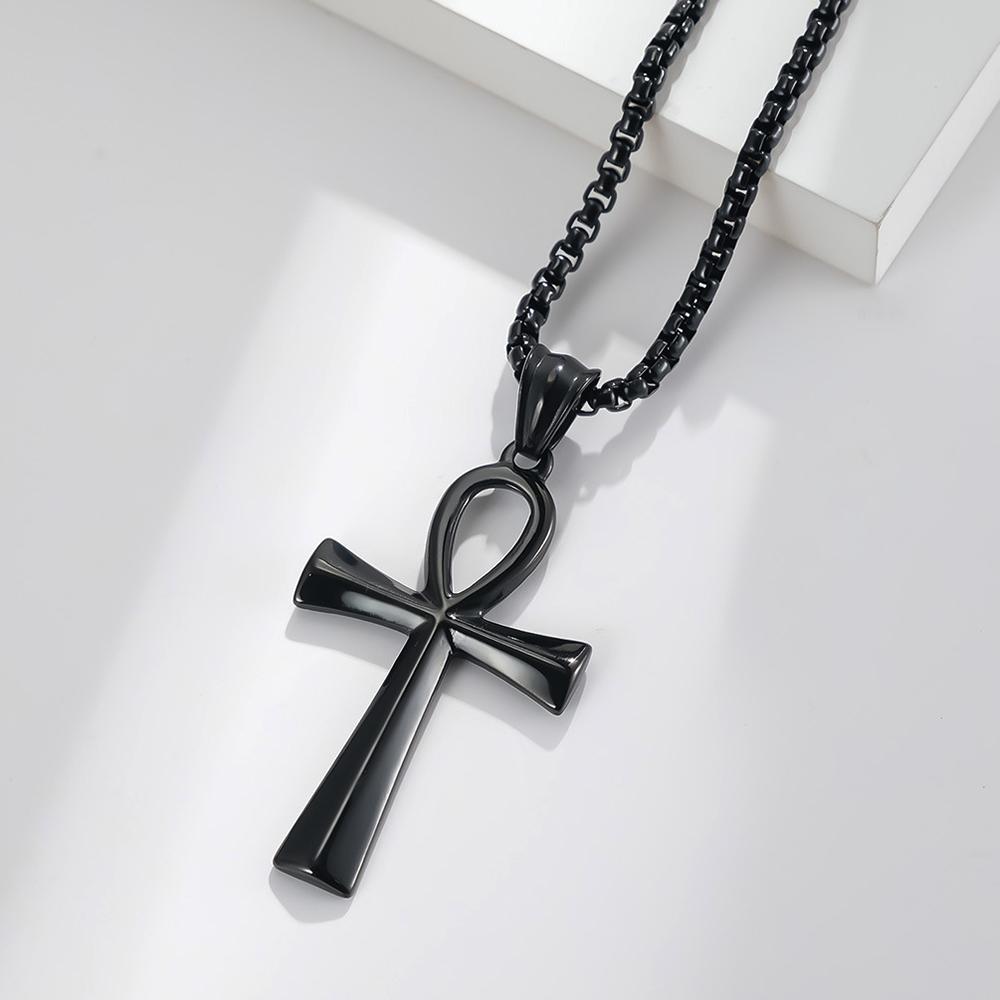 Klassieke Retro Egyptische Ankh Kruis Kettingen voor Mannen Vrouwen Roestvrij Staal Eenvoudig Kruis Hanger Amulet Sieraden Cadeaus
