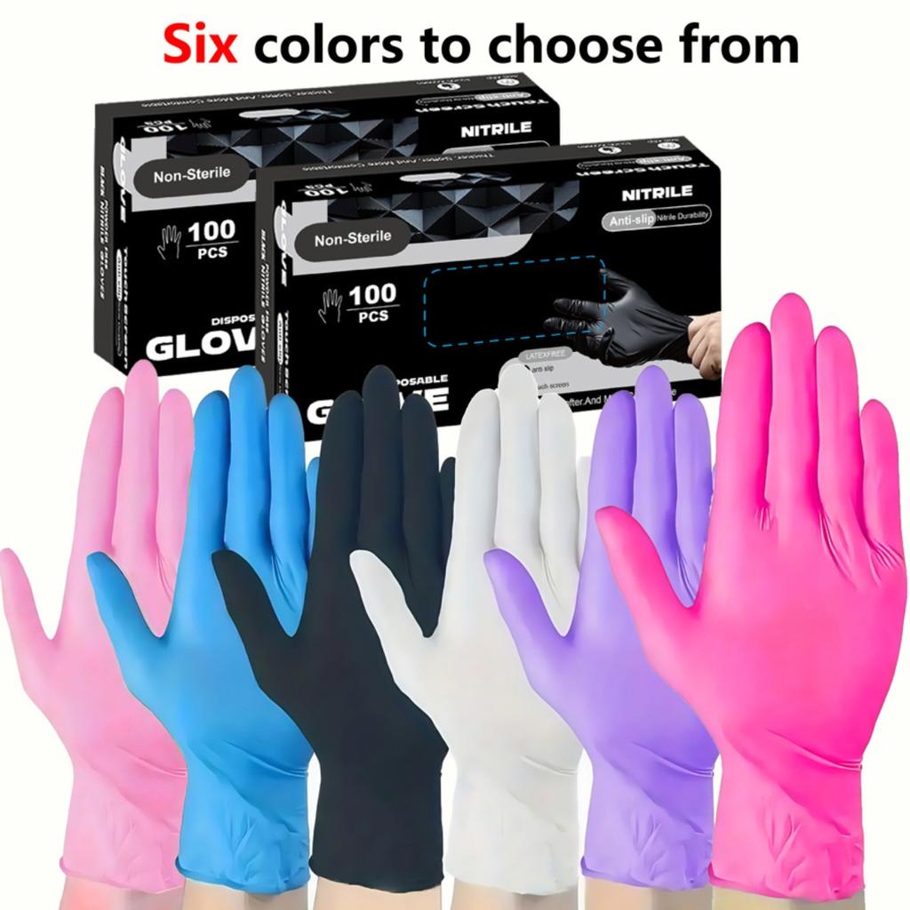 100-1 Disposable Nitrile Gloves -Waterproof, Durable, Lightweight, Suitable for Home Cleaning, Hair Dye Applications - Multifunctional Cleaning Gloves