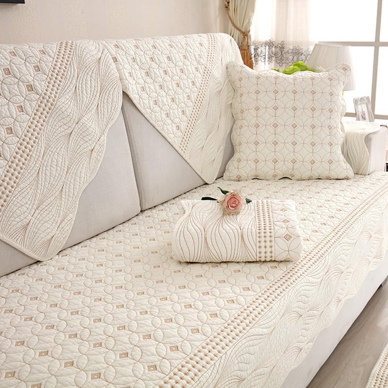 Sofa Cushion Four Seasons Universal Non-Slip Fabric Pure Cotton Simple Modern Seat Cushion Cotton Solid Wood Sofa Cover Towel Cover Cloth