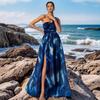 New Women's One-shoulder Long Dress, Big Swing Print Sleeveless Vacation Style Split-shoulder Elegant Dress