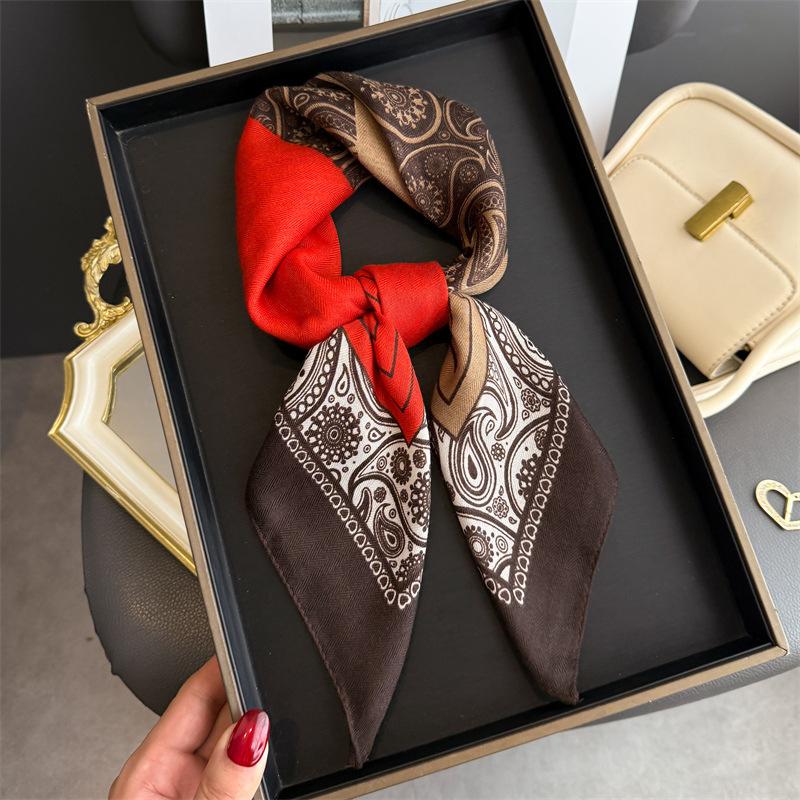 Korean Fashion Imitation Velvet Herringbone Pattern Cotton and Linen Small Square Scarf Silk Scarf Headscarf Shawl Travel Scarf Women's Scarf