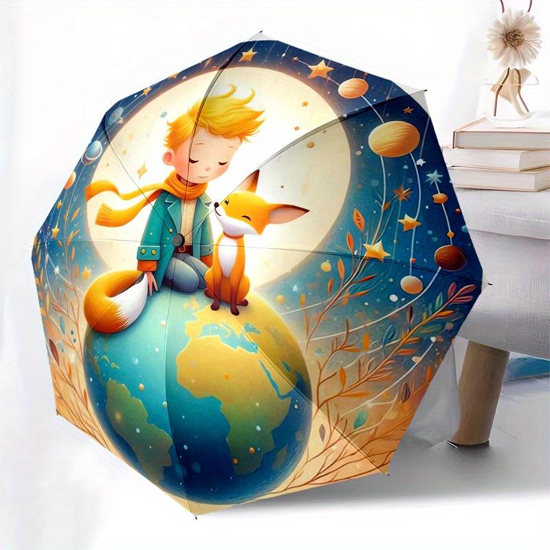 1pc Boy and Fox on Earth with Stars Umbrella with Plastic Handle,Suitable for All Seasons Home Travel Outdoor UmbrellaM960