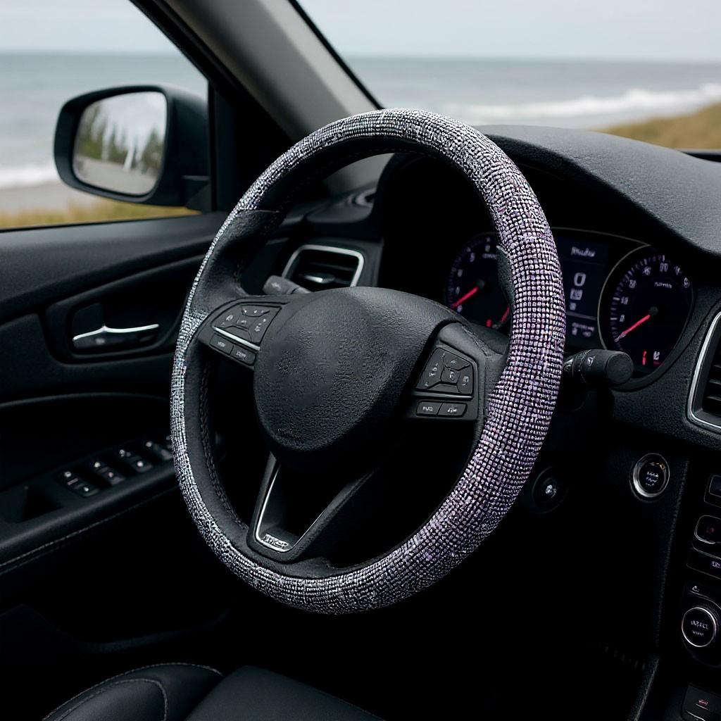 Car Steering Wheel Cover, Suitable For 15 Inch Diameter, Shiny Crystal Diamond Steering Wheel Protective Cover
