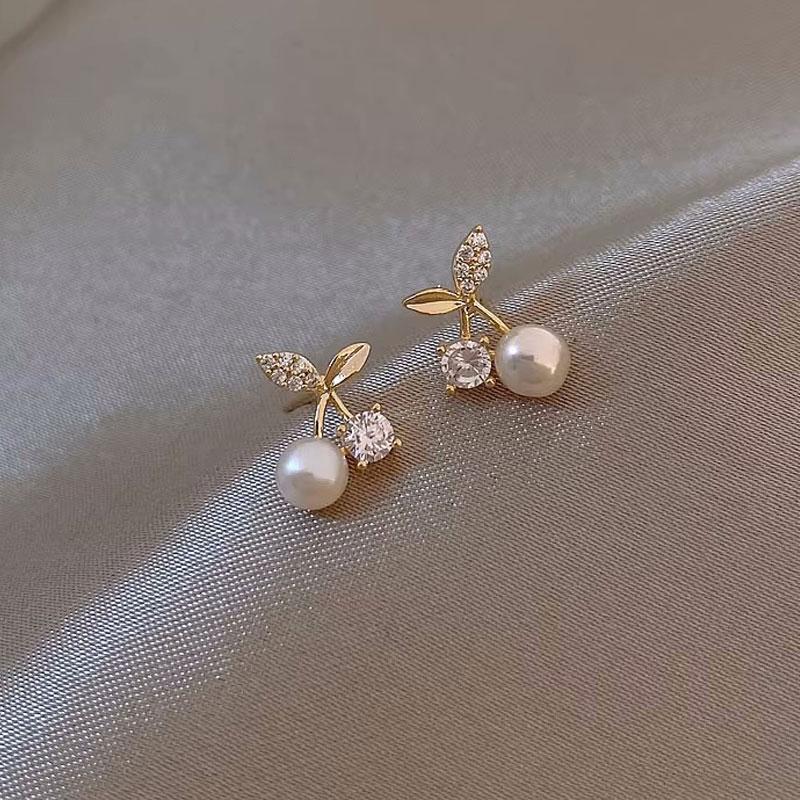 Small Fresh Sweet Lovely Cherry Cherries Cherries Earrings Pendant Fruit Earrings Red Cherry Earrings Charm Zircon