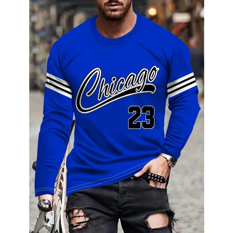 Men's 3D  "Chicago 23" Printed Long Sleeved Sports T-shirts Round Neck Breathable Perfect for Casual Wear Daily T-shirts