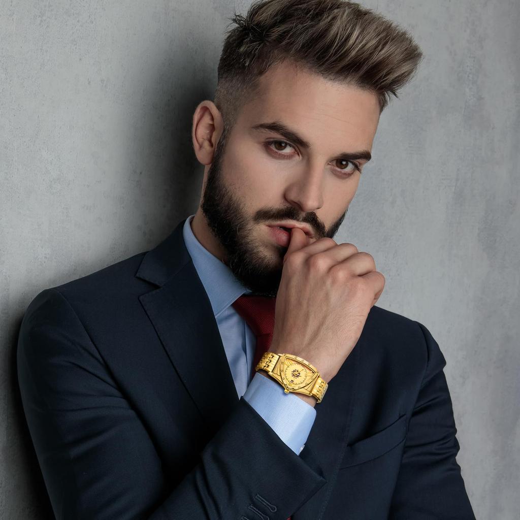 Dreieckig Stilvoll und mit Römisch Analog Edelstahl Antik und Gold Ein Tolles Geschenk für und Tag Herrenuhr, Wasserdicht, Alphabet, Kalender, Stahl,