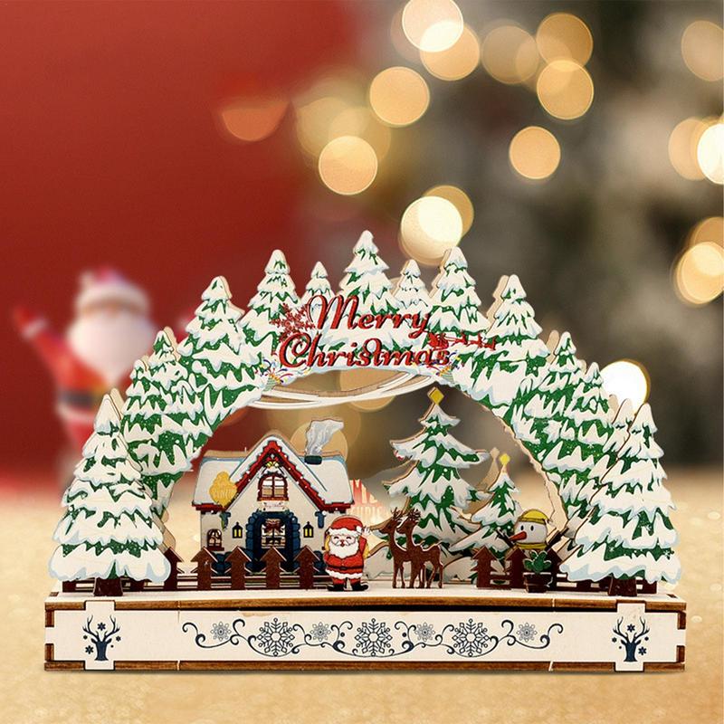 

Christmas Wood Houses Decoration Table Centerpieces Rustic Tree & House Ornaments Farmhouse Festival Decoration Exquisite Small spain