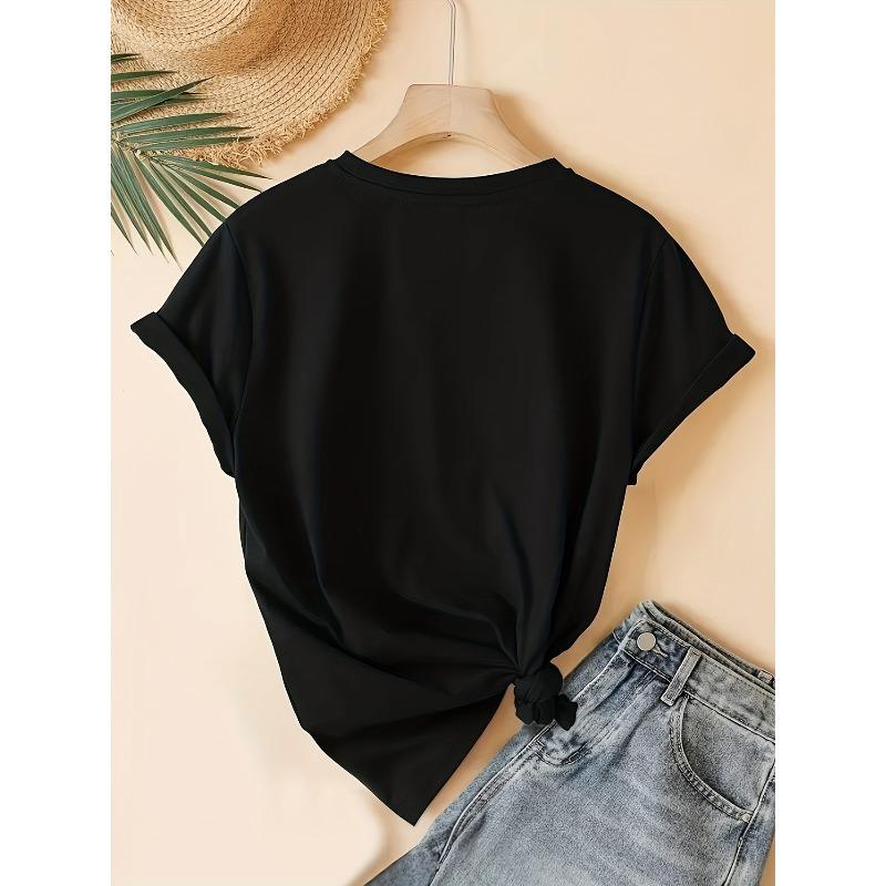 Womens Leopard Heart Print T Shirt Casual Short Sleeve Crew Neck Medium Stretch Spring Summer Fall Fashion Top