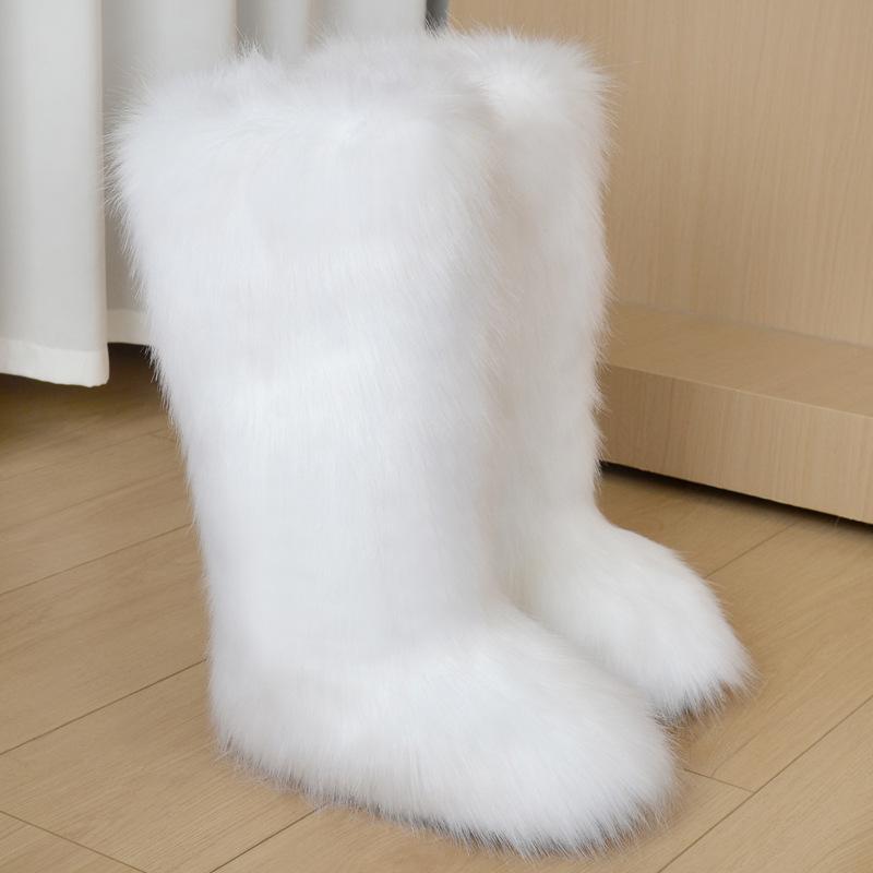 Ladies Winter Faux Fur Raccoon Hairy Boots Snow Boots Shoes