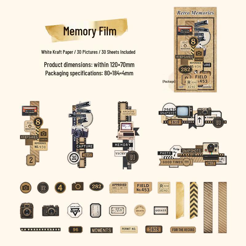 Beautiful Day White Kraft Paper Sticker Pack: 30 Retro Memory Journal DIY Decorative Collage Sheets