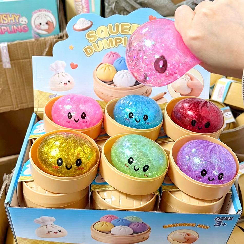 Simulated Bao Steamed Bun Squeeze Toy with Beads and Sparkles Sensory Squishy