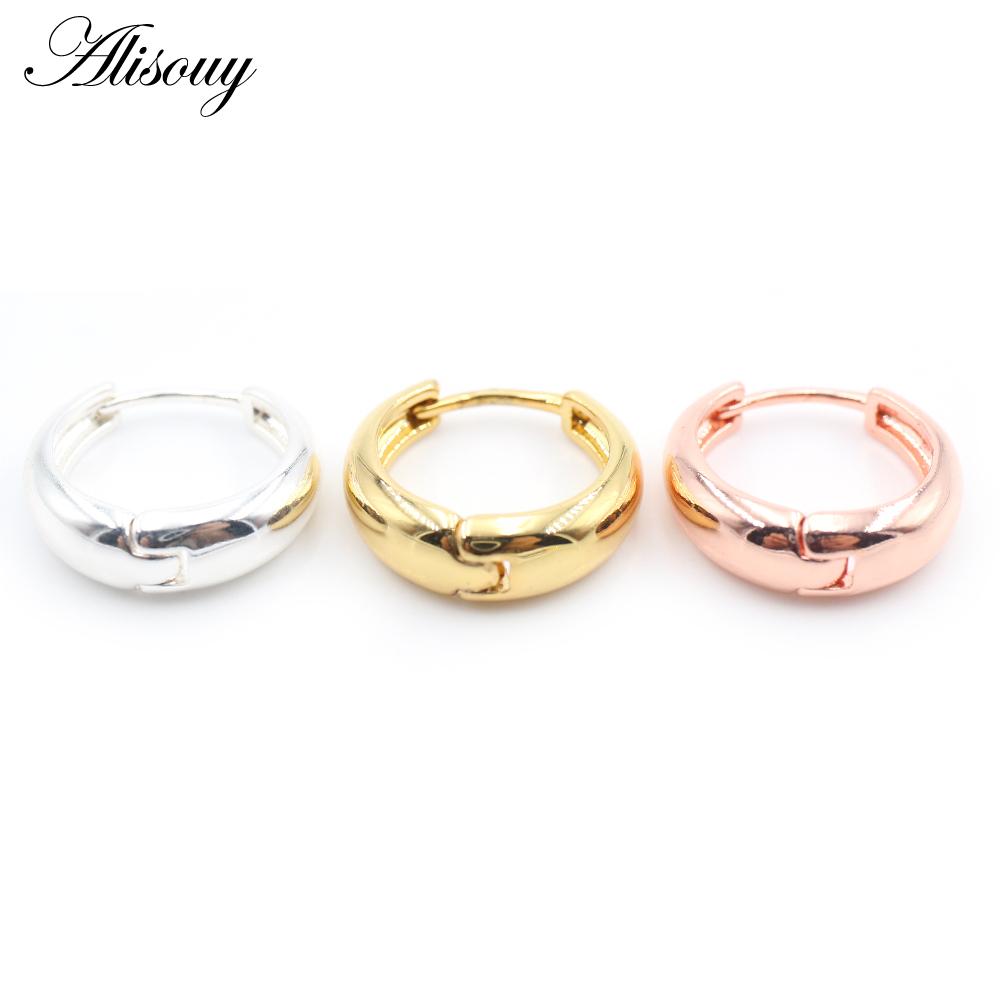 Alisouy 2pcs Copper Alloy Cute Curve Polishing Small Circle Round Hoop Earrings For Women Men Ear Cuff Brincos Hinged Jewelry