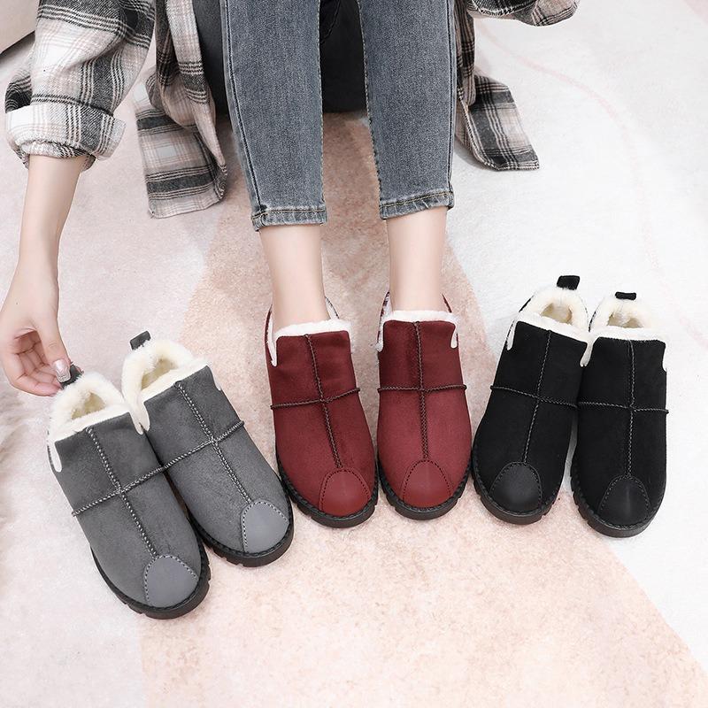 Snow boots women's winter warm hairy flat ankle boots outdoor one-pedal lightweight comfortable shoes medium old cotton shoes
