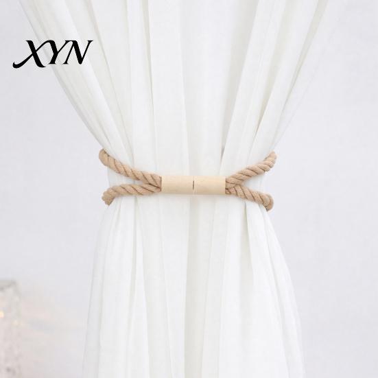 Wall Damage Free Curtain Holder Magnetic Tieback, Cotton Linen Rope Holdback with Wood Buckle for Tool Drapes, Decorative Tie Backs Bedroom,