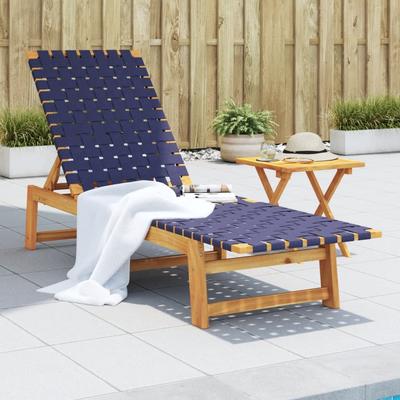 Vidaxl Sun Lounger With Table, Dark Blue, Acacia Wood And Fabric