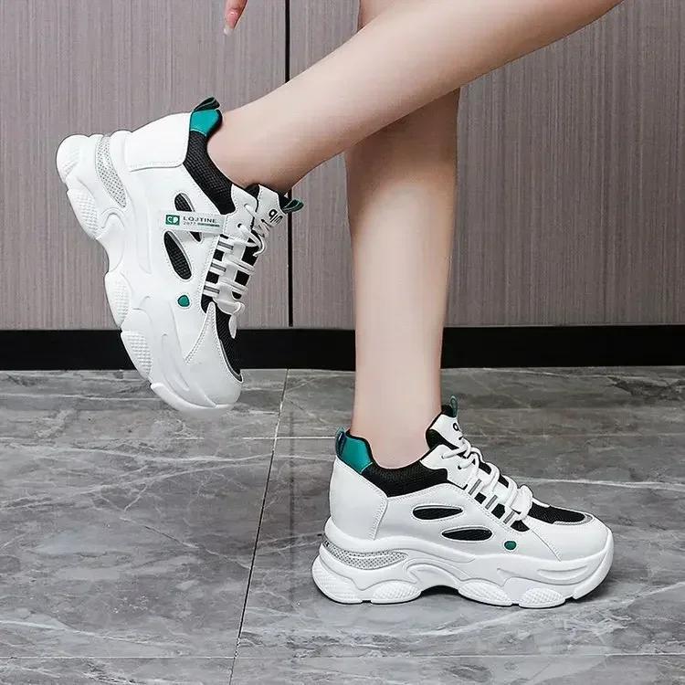 

Дышащие массивные кроссовки Женская мода Толстая подошва Обувь на платформе для женщин Мягкие нескользящие кроссовки для бега Zapatillas De Mujer 40 чёрный