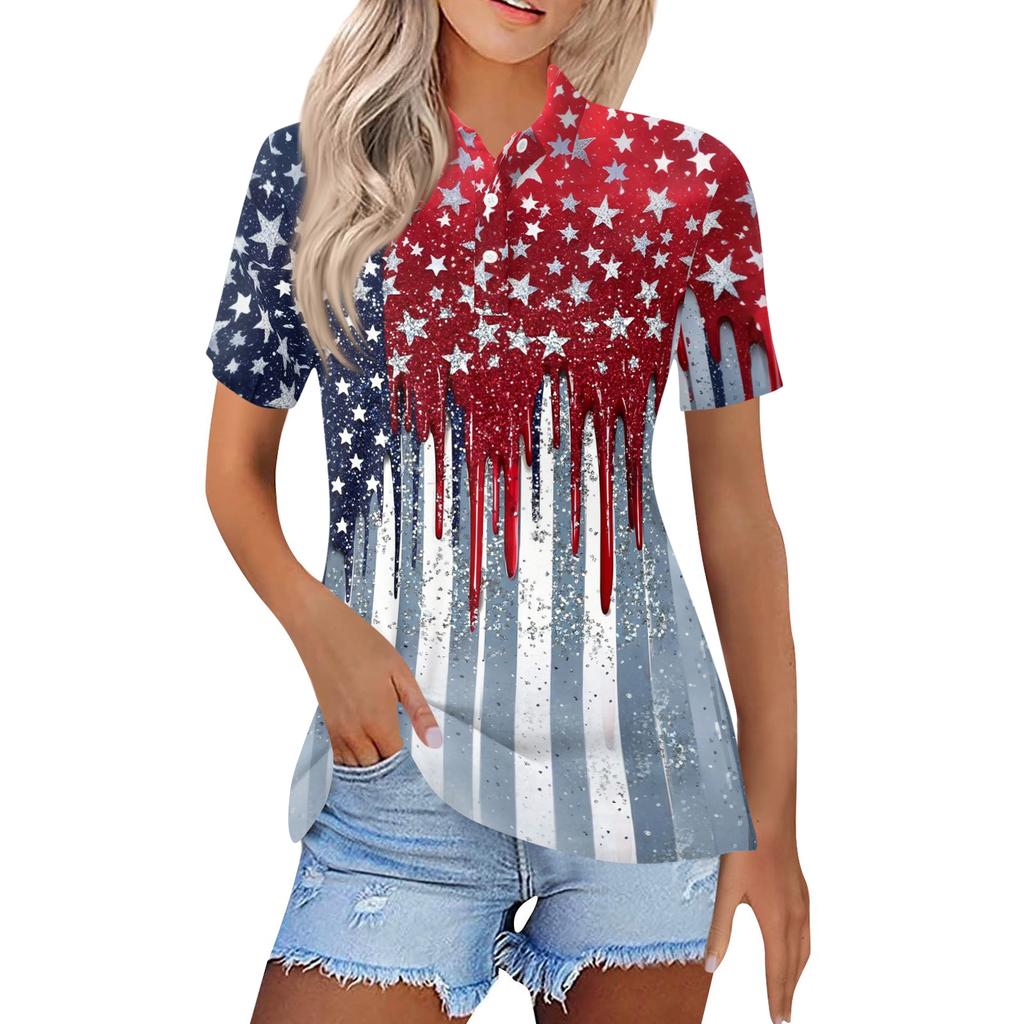 Women's Fashion Casual Lapel Short Sleeve Printed Shirt Women's Button Up Tops