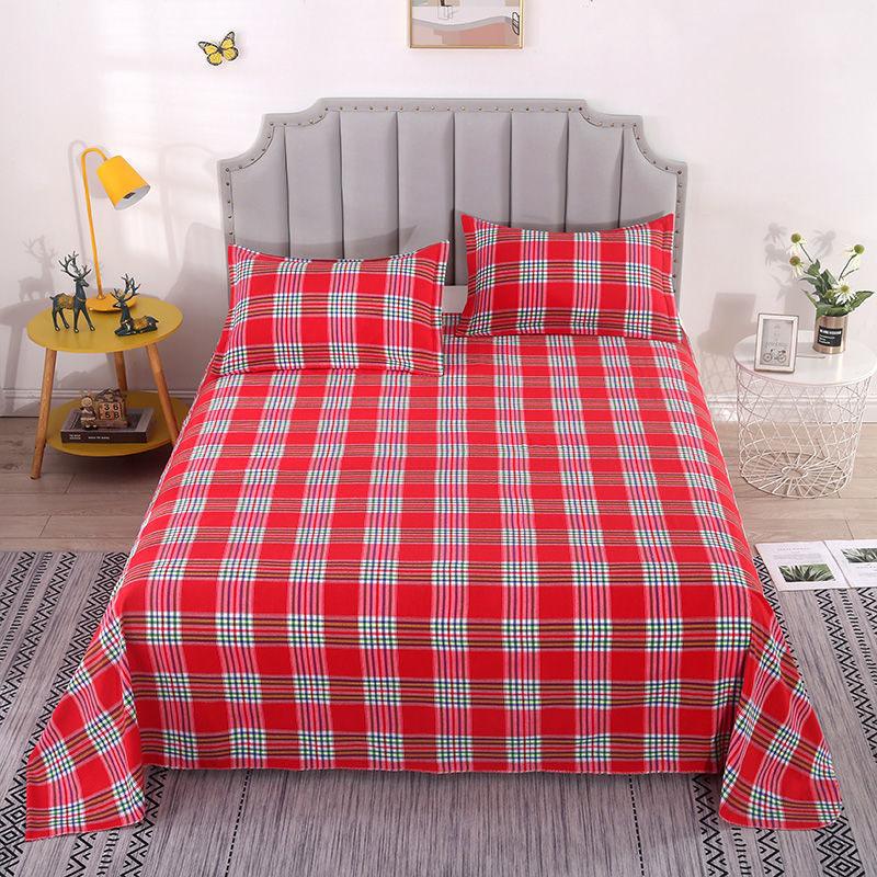 Plaid Bed Flat Sheets Home Textile Modern Single Queen King Size Bedspread Bedding Brushed Breathable Anti-Mites Mattress Cover