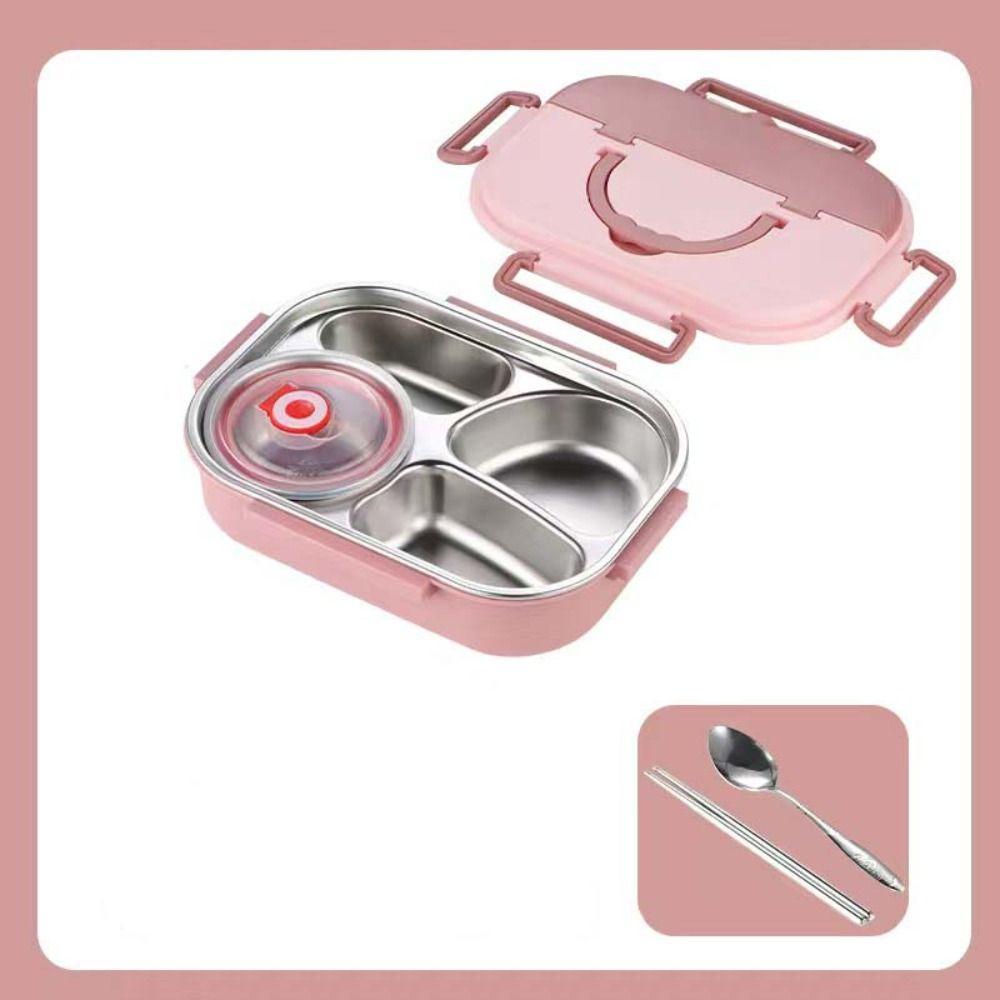 Large Capacity 304 Stainless Steel Lunch Box Insulated Sealed 4 Compartment Lunch Box Portable Leak-proof Thermal Lunch Box