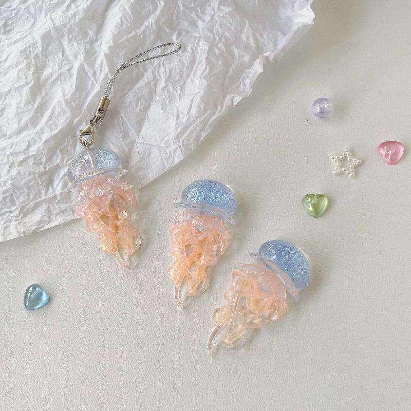Creative Jelly Color Jellyfish Charm Keychain Y2K Beaded Pendant Phone Chain Car Hanging Decoration Bag Pendants Ornament Gifts