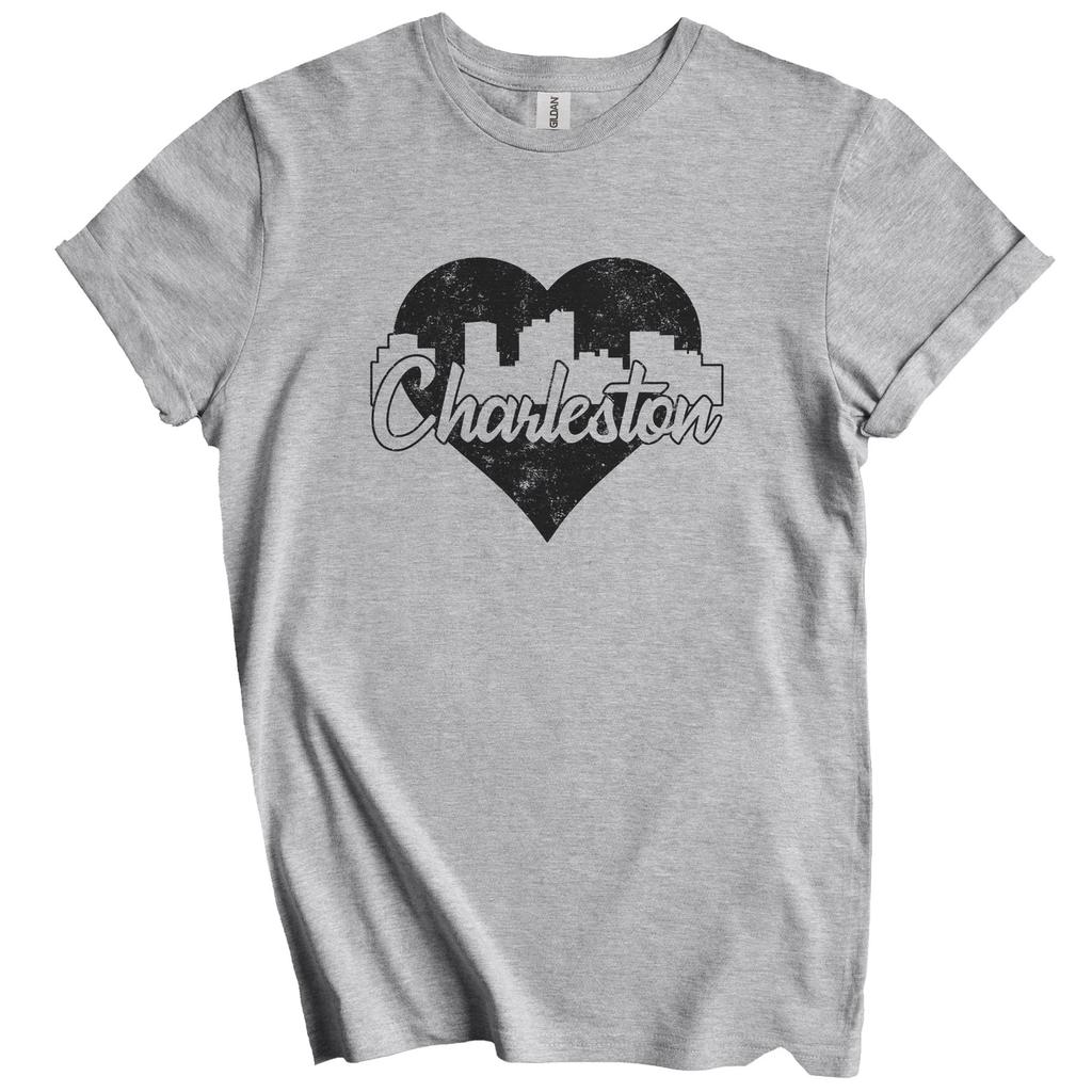 Retro Charleston West Virginia Skyline Heart Distressed T-Shirt