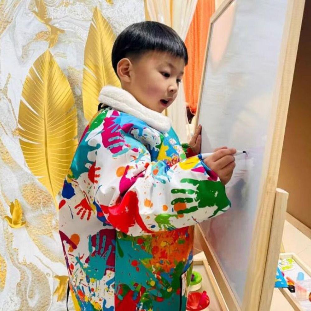 Long Sleeved Reverse Dressing Cloth Art Painting Baby Eating Bib Children's Painting Apron  Boys