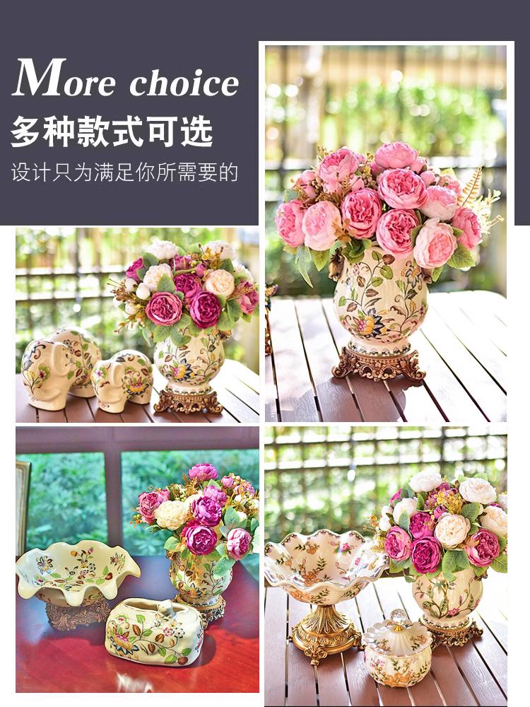 Vase Decoration Ceramic Plant Flower Large Capacity Living Room Flower Arrangement RetroEuropeanStyle Dining Table Floral Device