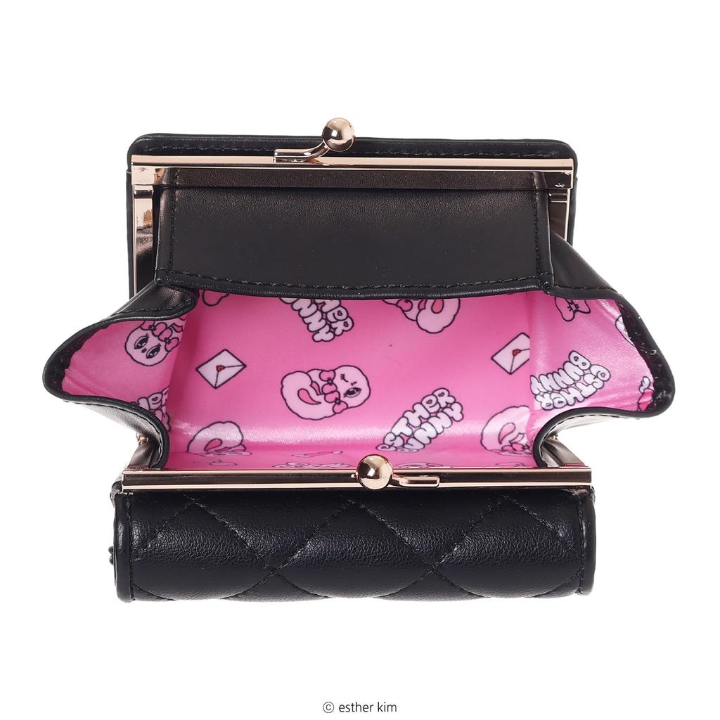 L25163 Esther Bunny Mini-Geldbörse mit Verschluss und gestepptem Design, fasst 9 Karten, inklusive Münzfach, 9cm x 10cm x 3cm, Schwarz, für den Inlandsverkauf in Japan