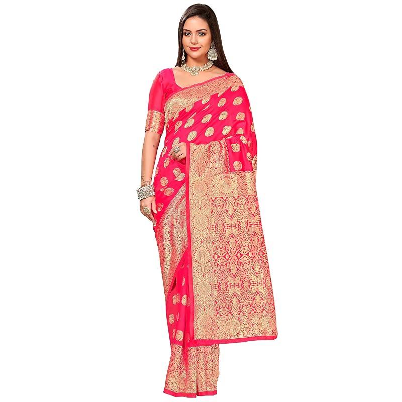 Glory Sarees Womens Banarasi Silk Saree With Blouse Piece (Banarasi Saree131 Rani)