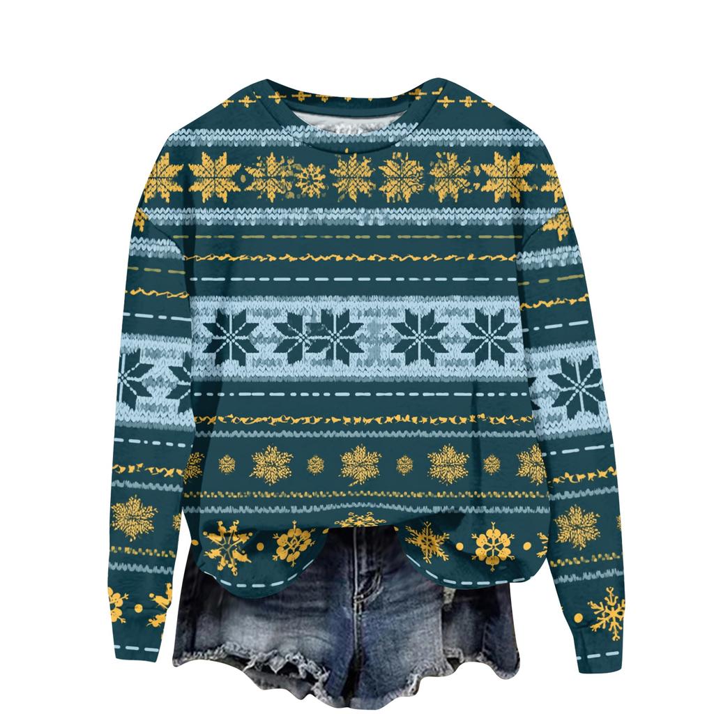 Women's Casual Long Sleeve Christmas Print Neck Sweatshirt