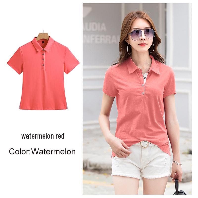 2025 Summer Women's Slim Fit Short Sleeve Polo - Korean Style Solid Color Lapel T-shirt