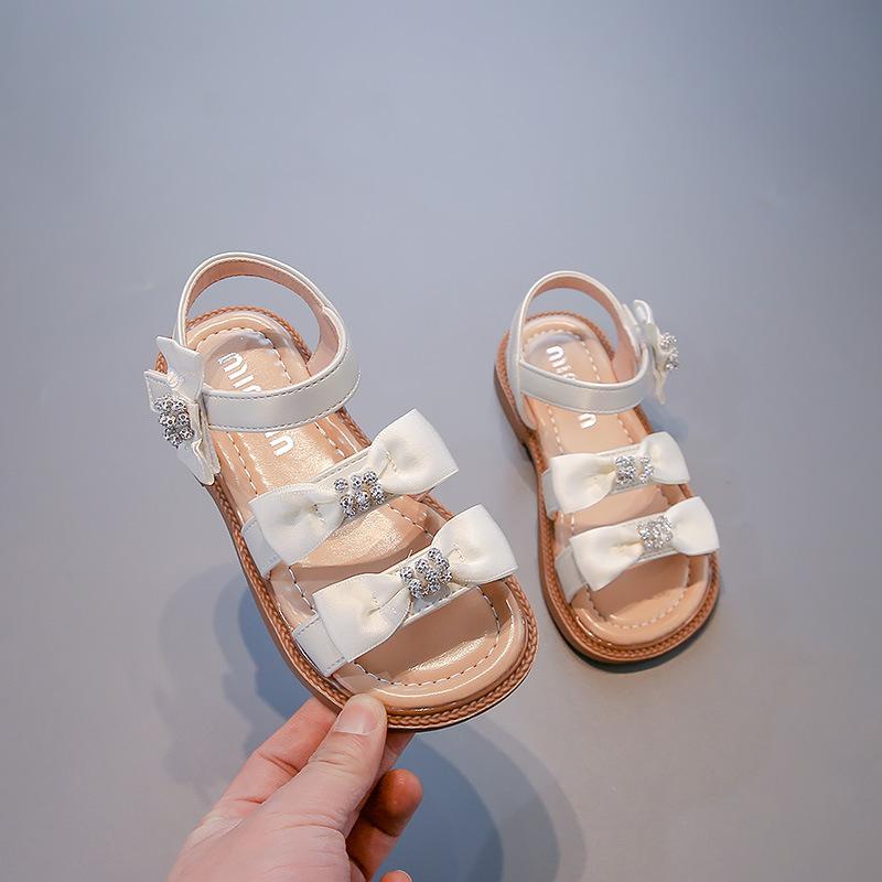 Summer Girls Open Toe Rhinestone Bow Princess Sandals Kids Stage Performance Dress Shoes