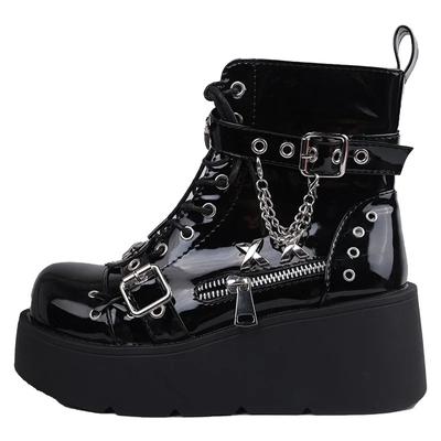 Platform Wedges Women Ankle Boots Autumn Winter Gothic Street Comfy Fashion Cool Woman Shoes Motorcycle Boots Big Size 43