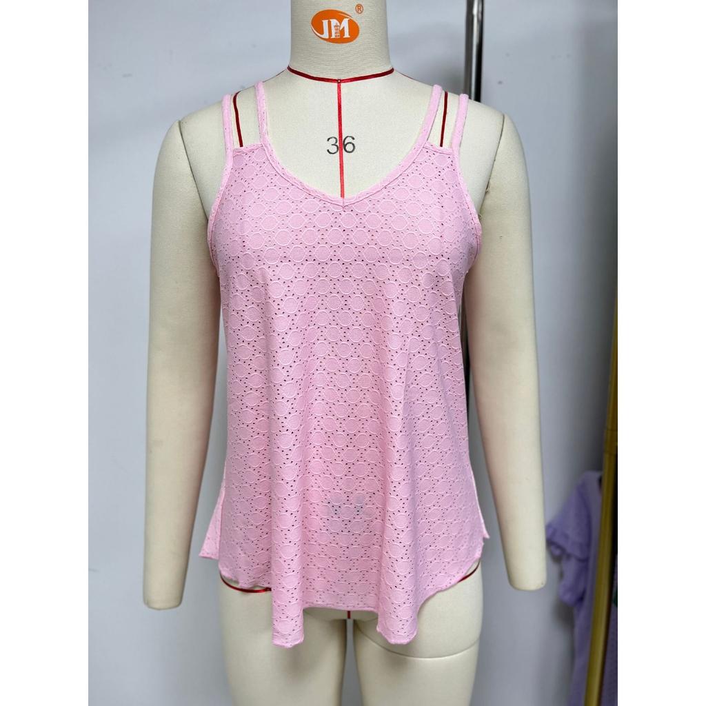Spring Summer New Solid Color V-neck Camisole Loose T-shirt Top for Amazon Europe America Cross-border Trade Ready To Ship