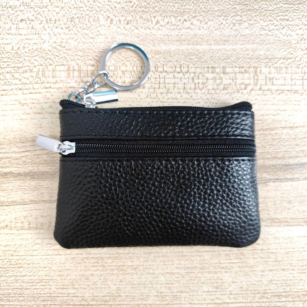 Genuine Leather Cowhide Card & Key Holder with Coin Purse - Compact and Portable