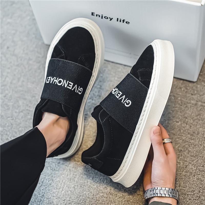 New Fashion Khaki Letter Printed Men's Loafers Breathable Suede Leather Casual Shoes Men Slip-on Platform Shoes Men Mocasines