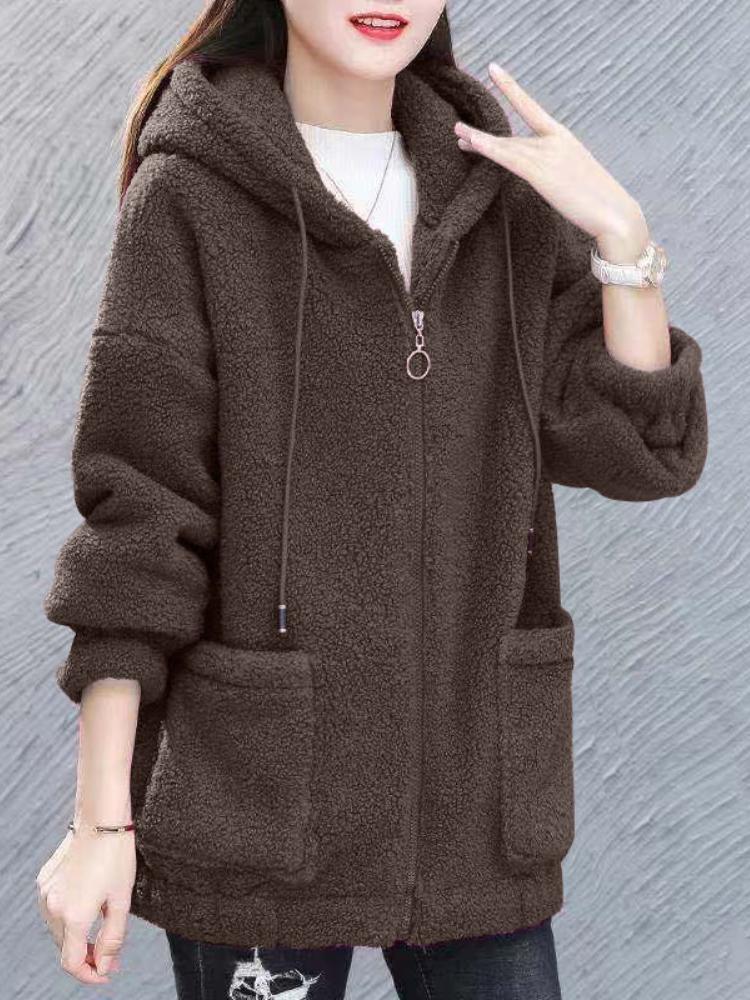 Lamb fleece hoodie for women with thickened fleece loose autumn and winter Korean zipper cardigan teddy fleece 4XL 1537₽
