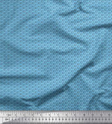 Blue Japan Crepe Satin Fabric Spiral & Stripe Geometric Decor Fabric Printed Metre 42 Inch