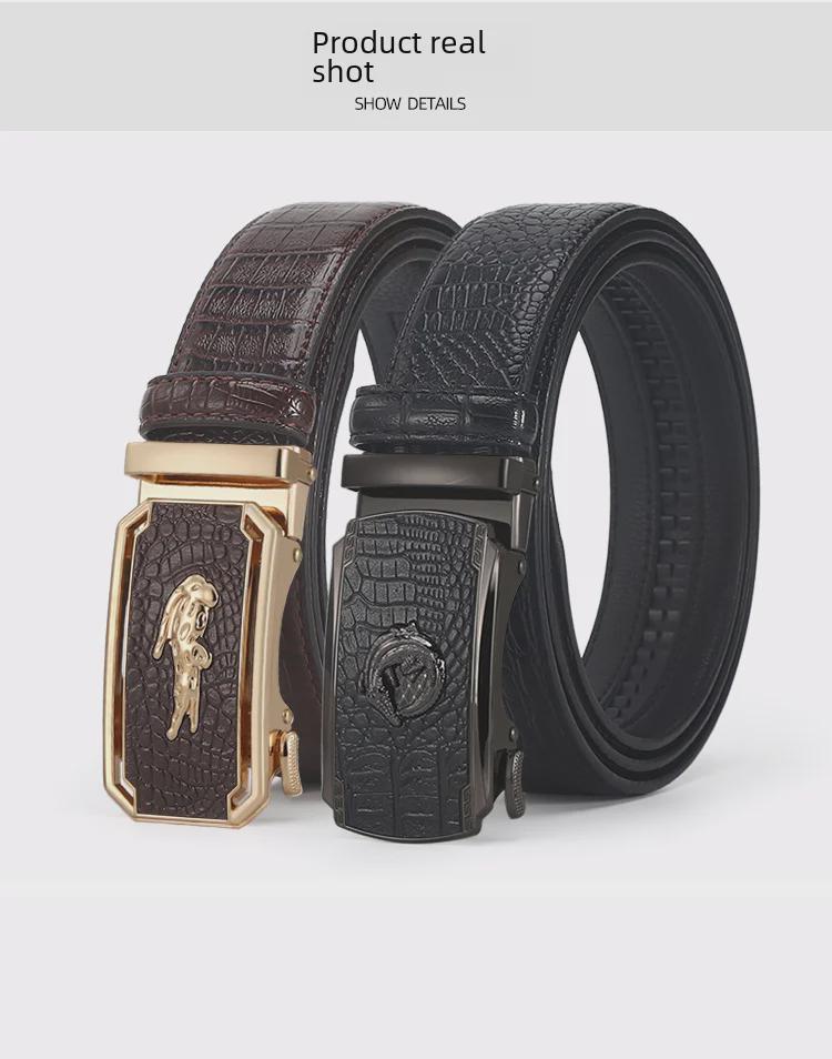 Men's Genuine Leather Crocodile Pattern Automatic Buckle Belt