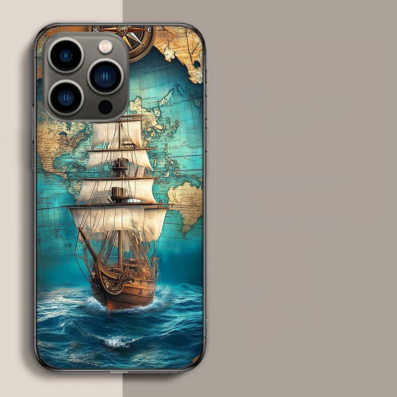 Compass Map Voyage Phone Case For Iphone 17 Air 15 Pro 14 Plus 16 Pro Max 12 13 Mini 11 16E X XS Cover Cute Fundas